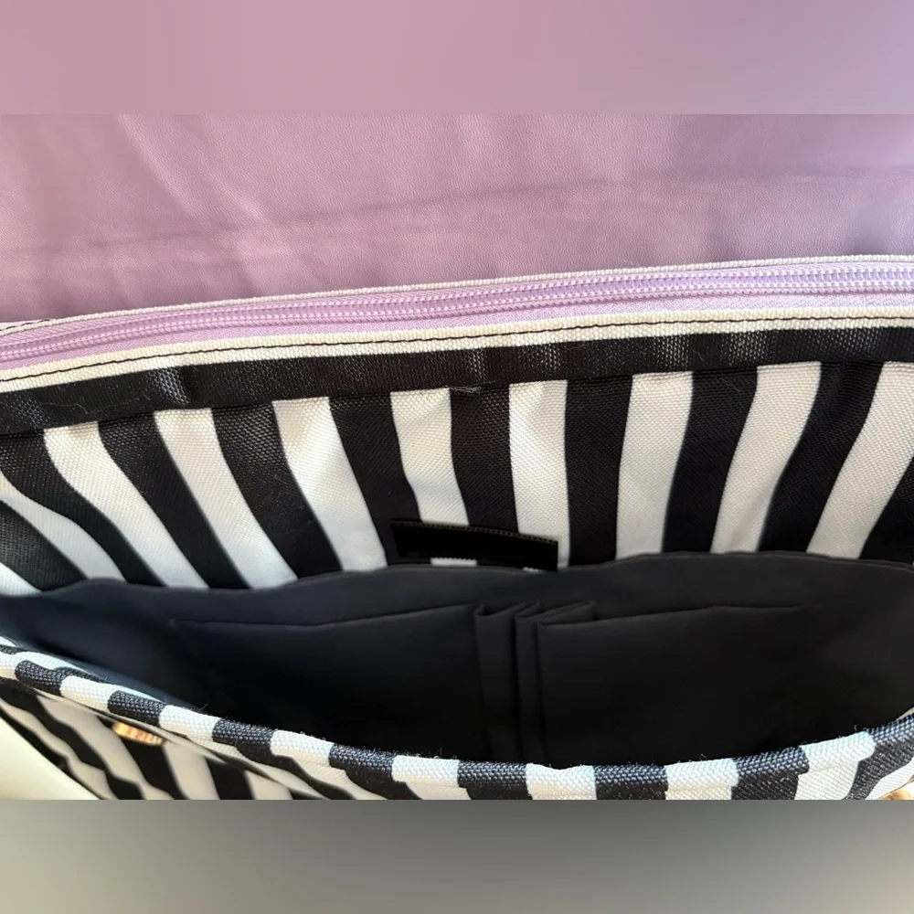 Matein Lavender Stripe Laptop Bag with Bow Accent